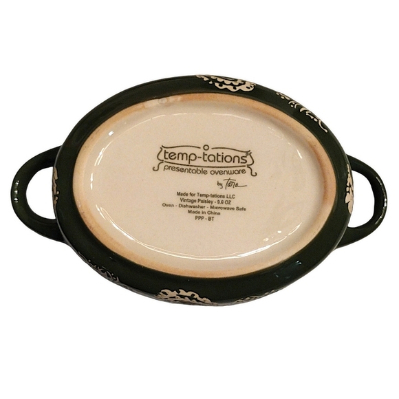 Temp-tations Presentable Ovenware by Tara Vintage Paisley Stoneware in Green 9oz - Picture 7 of 10
